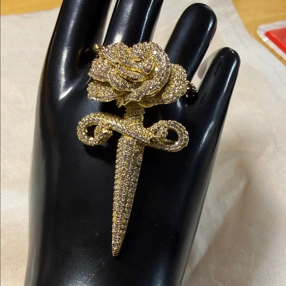 24k GP Rose Dagger Pendant Necklace - Picture 2 of 4